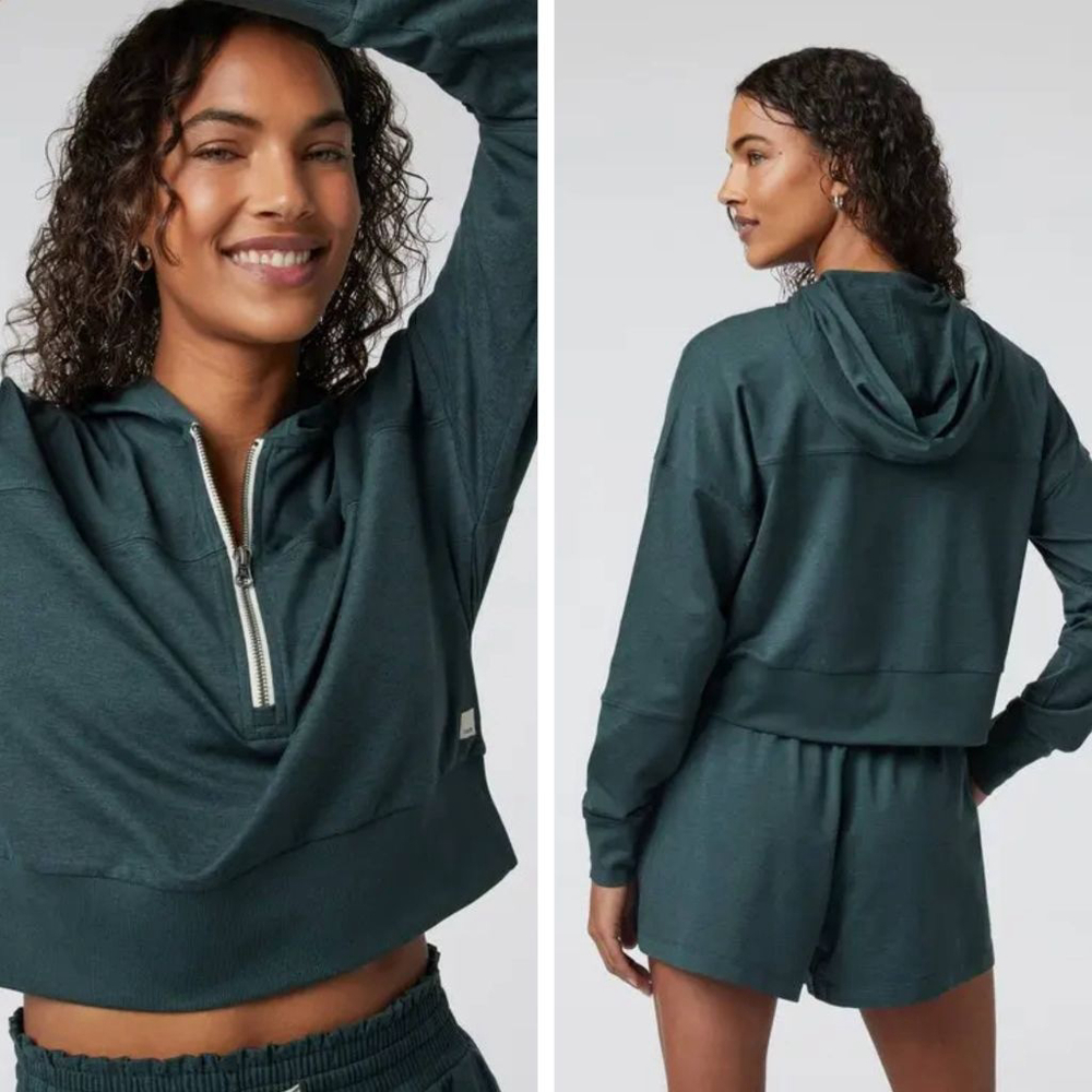 Vuori Halo Half Zip Cropped Hoodie Grove Heather dark green women's size XS - Picture 8 of 8